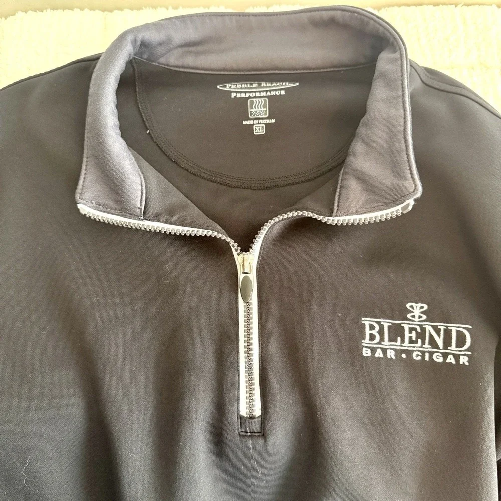 Pebble Beach Performance Mens XL Quarter Zip Pullover Black Blend Bar Cigar Logo